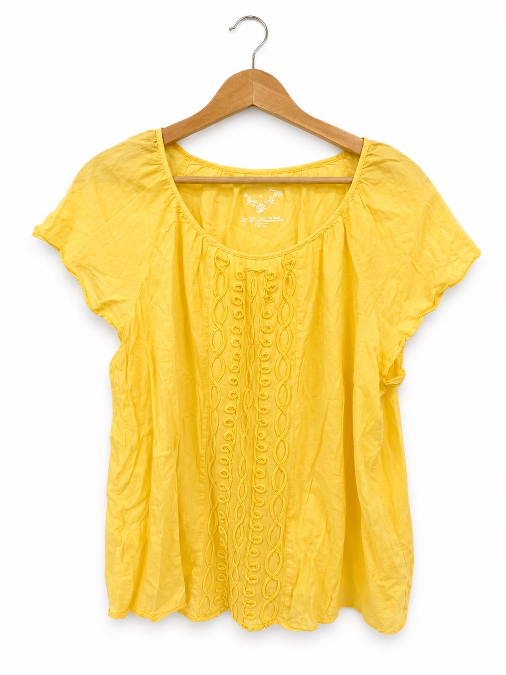 Sonoma Yellow Cotton Blend Short Sleeve Blouse Size XL Embroidered